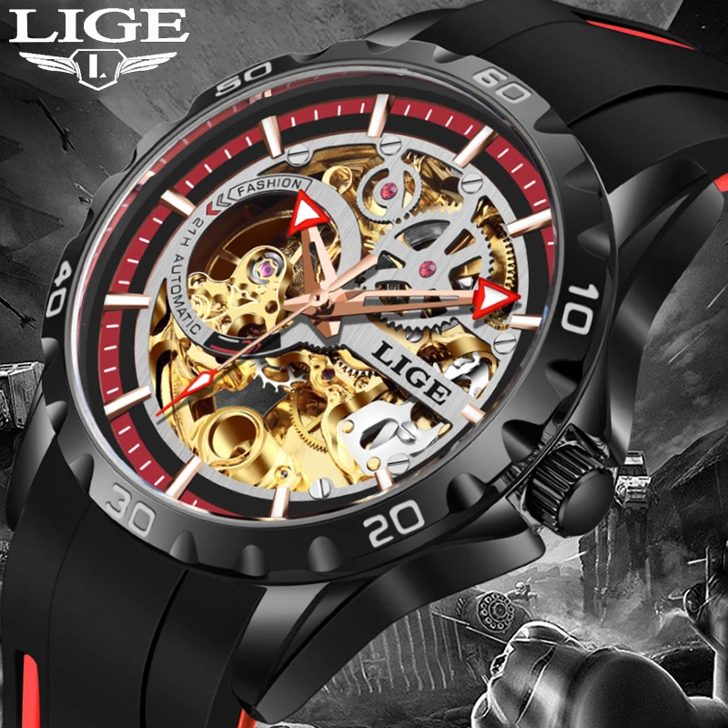 LIGE New Men Watch Fashion Hollow Skeleton Automatic Mechanical Watches For Men Casual Business Waterproof Luminous Wristwatch