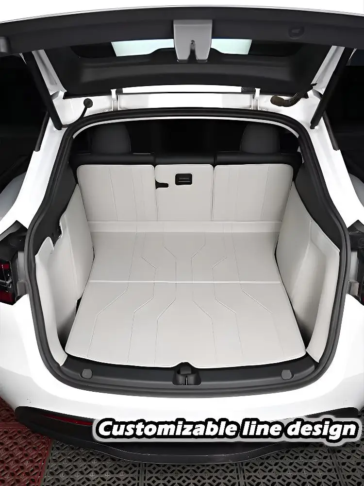White Nappa Leather Trunk Mat For Tesla Model Y/3 2021-2026 Custom Cargo Liner Fully Covered Waterproof Non-Slip Felt Protector