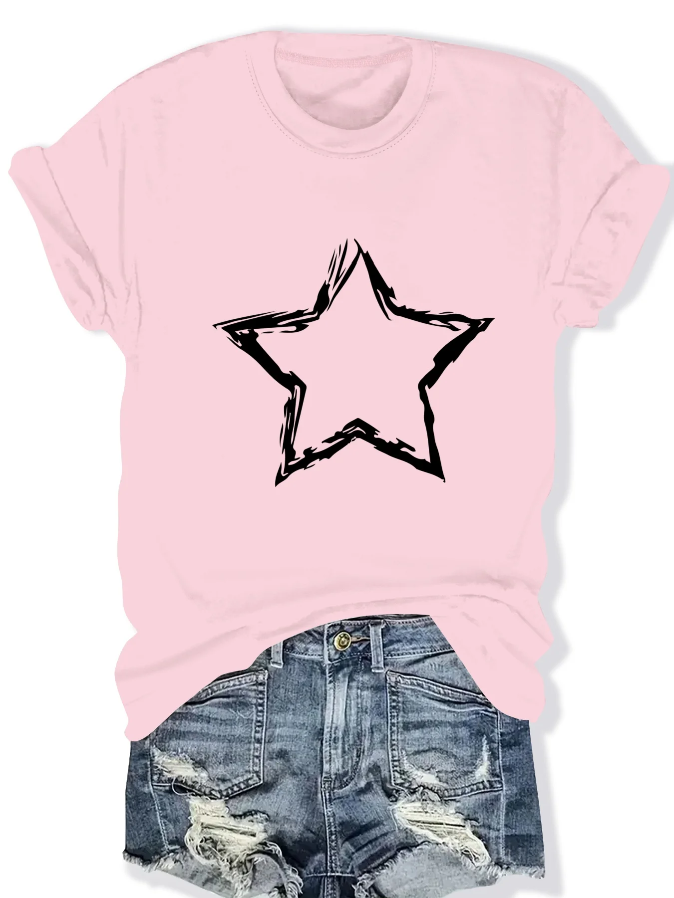 

Модный женский топ с геометрическим принтом, круглым вырезом и короткими рукавами, элегантный повседневный стиль