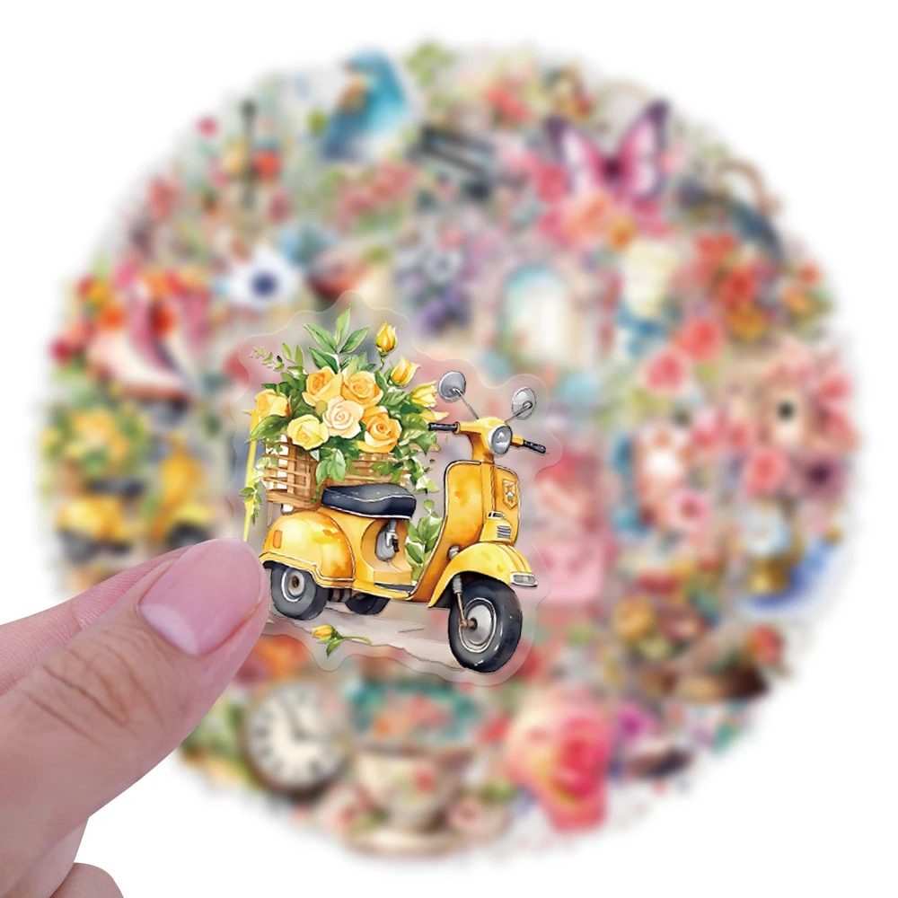 

10/30/57pcs Transparent Cute Ins Flower Graffiti Stickers Cartoon Aesthetic Decals Laptop Phone Diary Decoration Sticker Toys