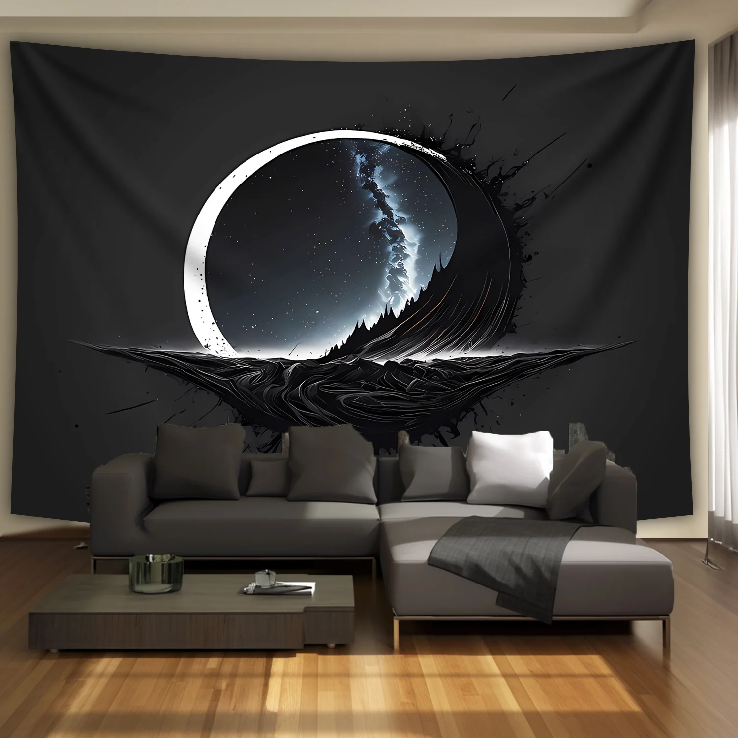 Large Galaxy Moon Landscape Wall Tapestry Cosmic Night Sky Abstract Space Art Home Decor Curtain