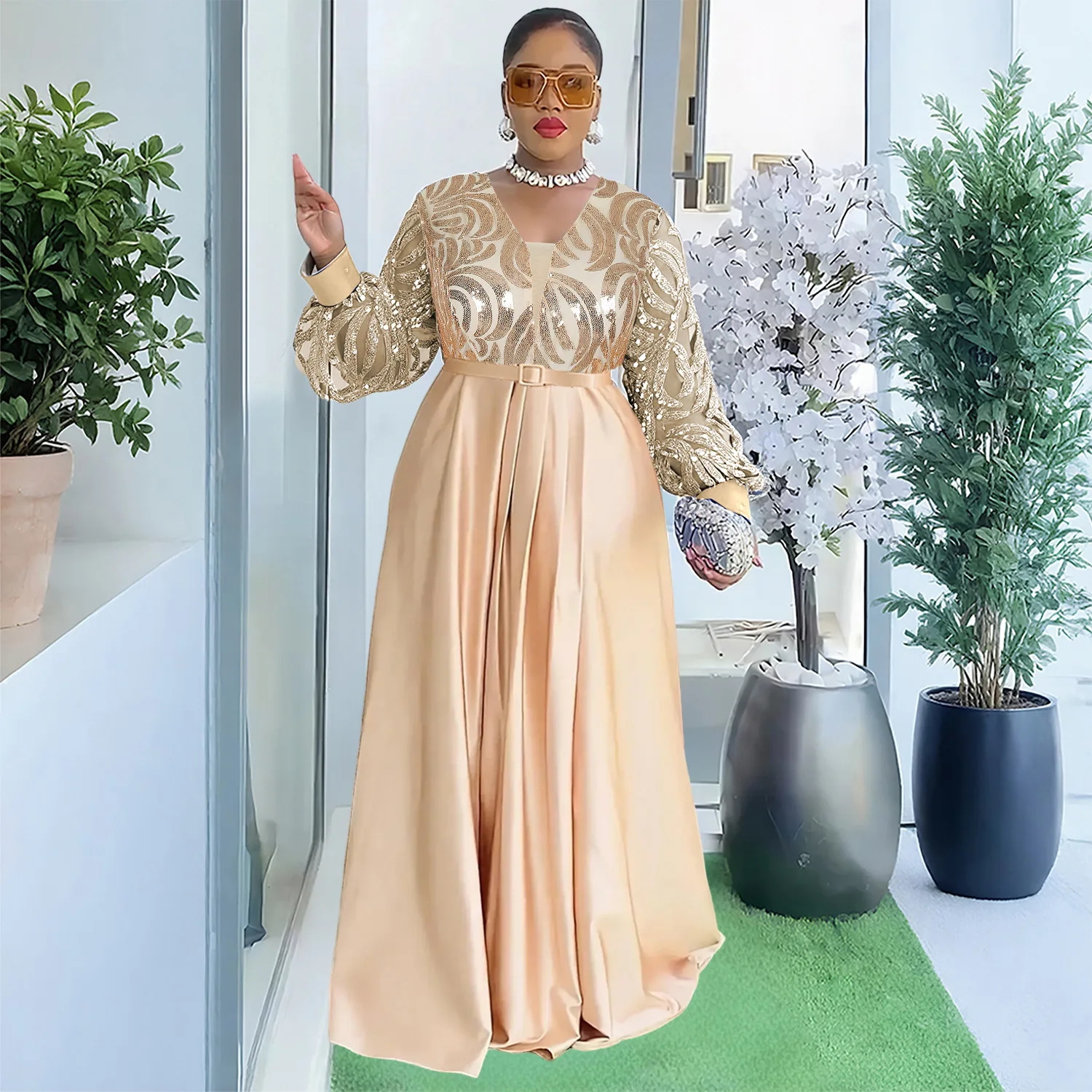 فساتين أفريقية مطرزة بالترتر مقاس كبير للنساء أنيقة لحفلات الزفاف المسائية Dashiki أنقرة ملابس أفريقيا قفطان عباية رداء