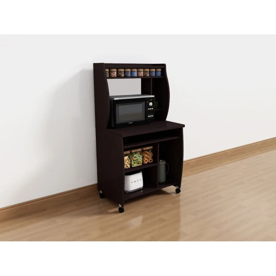Microwave cart computer cart utility cart with hutch shelves spice rack mobile on locking castors red cocoa espresso For Dining