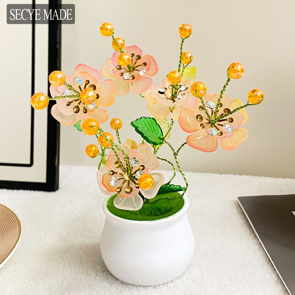 

Car Decoration Bonsai Potted Fake Plants for Home Garden Room Decoration Office Table Artificial Acrylic Flower Ornaments L21