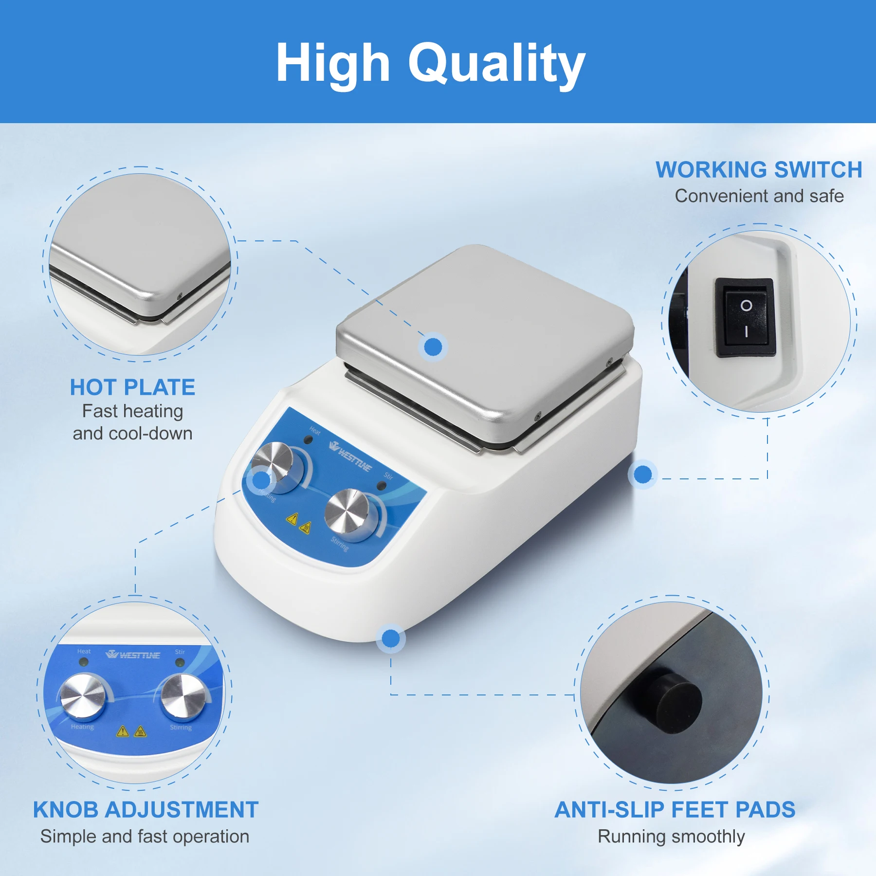 WESTTUNE Magnetic Heating Stirrer Anti-overheat Design Durable Aluminum Plate Portable Lab Mixer for Chemical Experiment