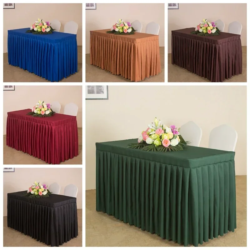 Table Cloth Box Cover Whole Table Wedding Rectangle With Skirt Swag Ruffle Style Party Hotel Meeting Banquet Show Decoration