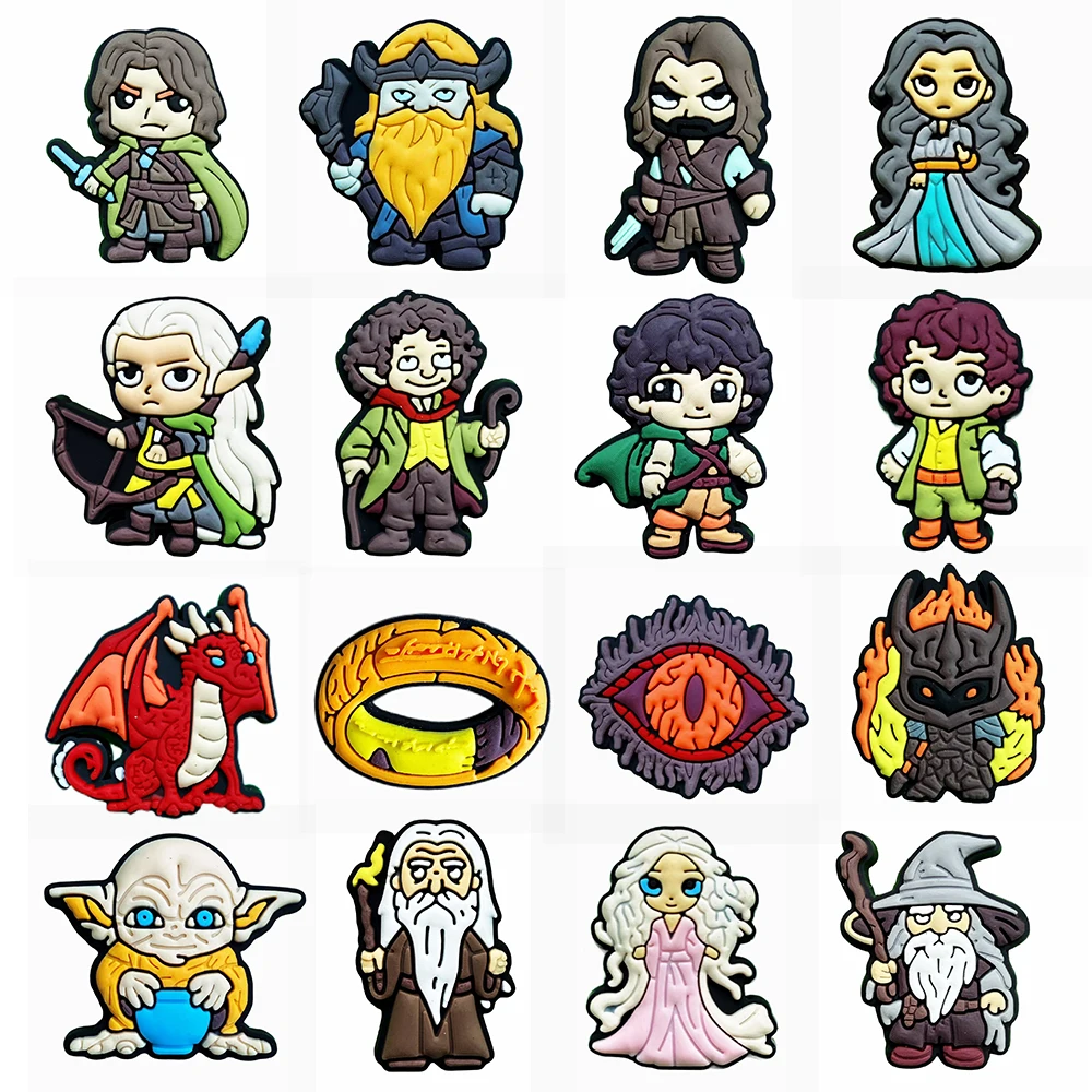 16Pcs Movie Lord of the Rings Shoe Charms Cartoon Slides Clog Sandals Shoes Decorations Accessories For Kids Birthday Gift