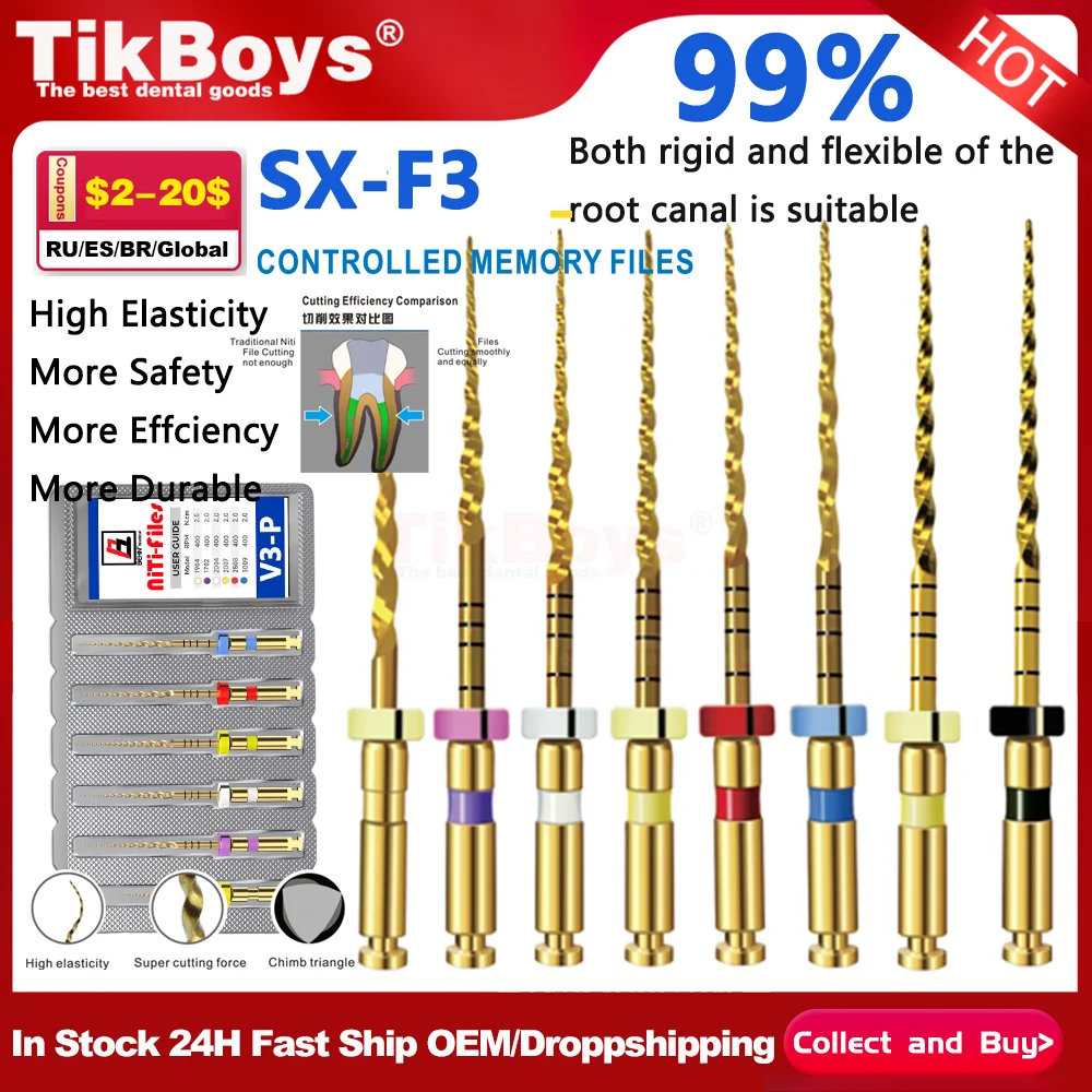 Dental SX-F3 Instruments Heat-Activated NiTi Rotary Files S1 S2 F1 Endodontic Root Canal Treatment Engine Use 6pcs/Box 25mm/31MM