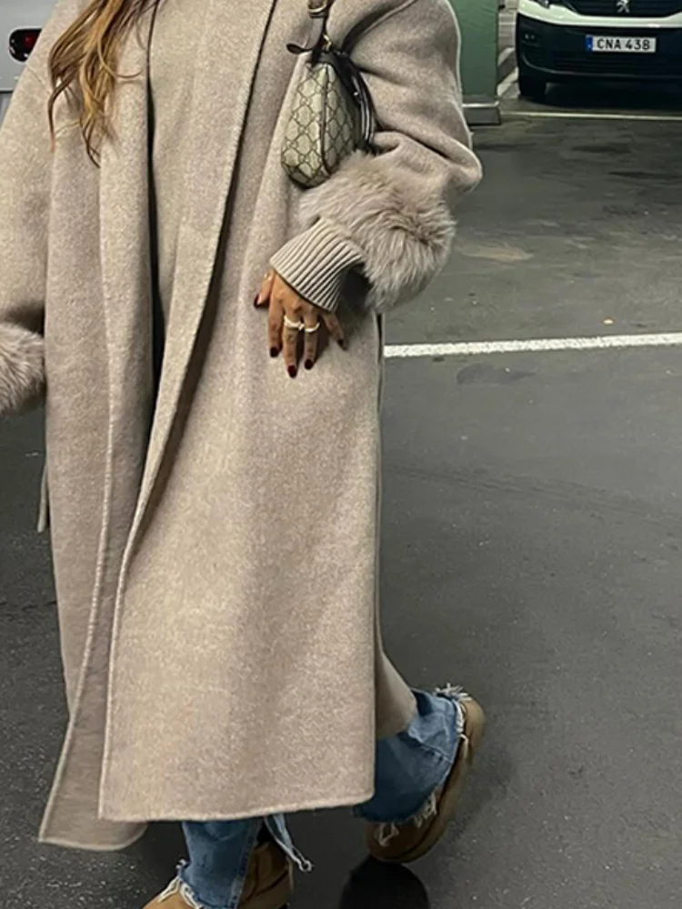 

Women's Lace-up Long Coat Outerwear Plush Faux Fur Jacket Warm Winter Overcoat 2025 New Casual Daily Streetwear Fashion