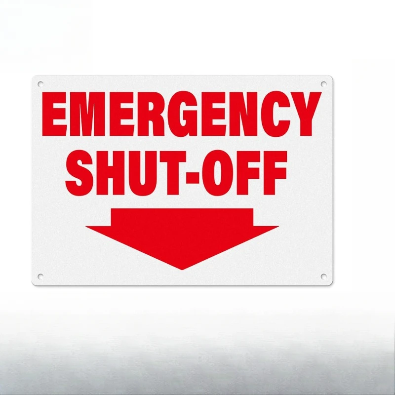 

Emergency Shut-Off SignPre-Drilled Holes Self Adhesive Waterproof Placard Aluminum Metal Reflective Warning Notice 15CM PVC
