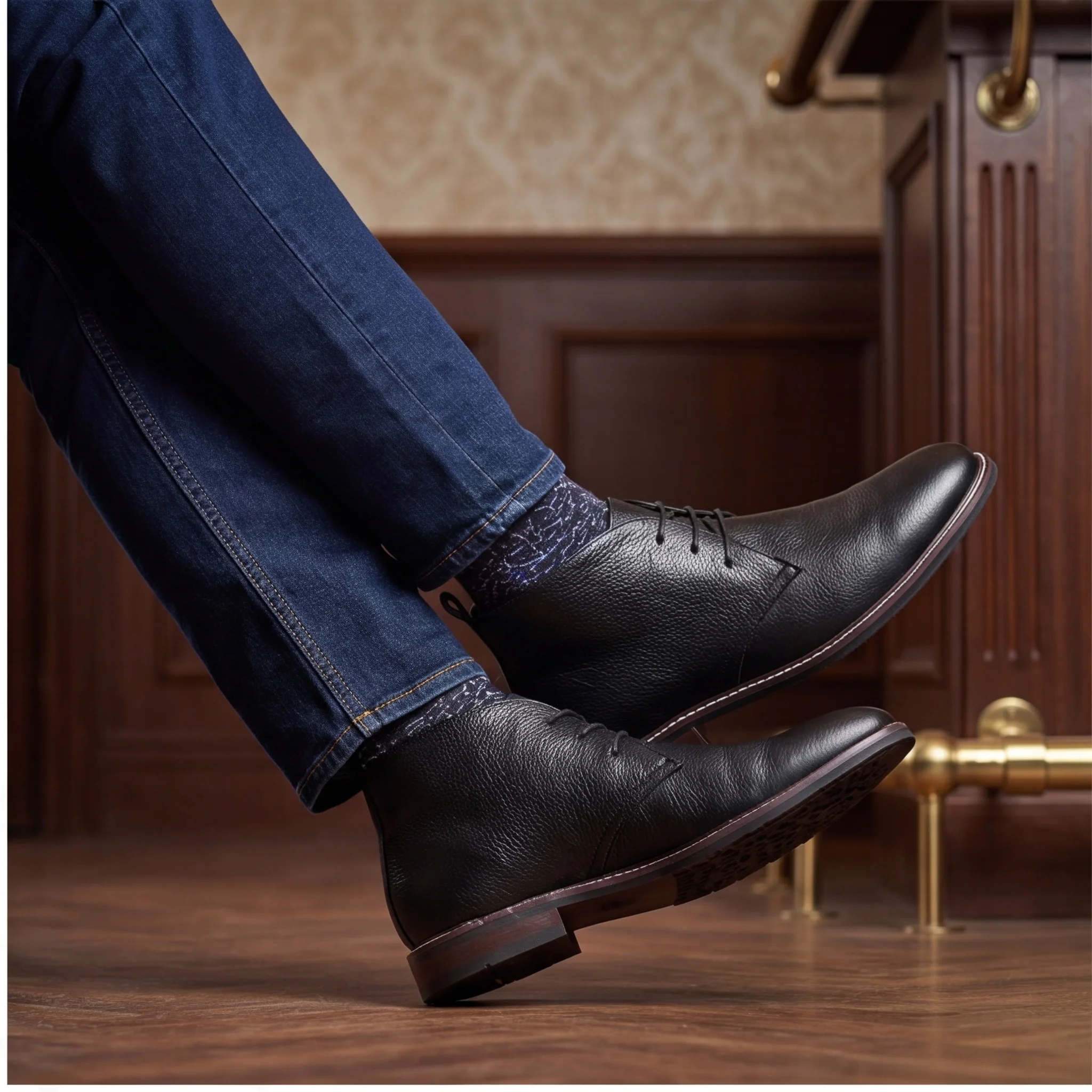 100% Leder Herren Chukka Boots Modische Bequeme Marken-Knöchelstiefel Echtleder Desert Boots # KD585 – Detail 2