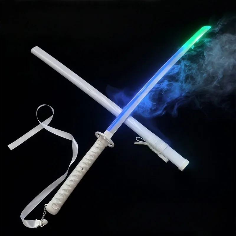 40.5in Luminous Smoke Katana Swords Real Size Japanese Samurai Sabre Acrylic Wooden Katana Anime Cosplay Prop Home Decor Gifts