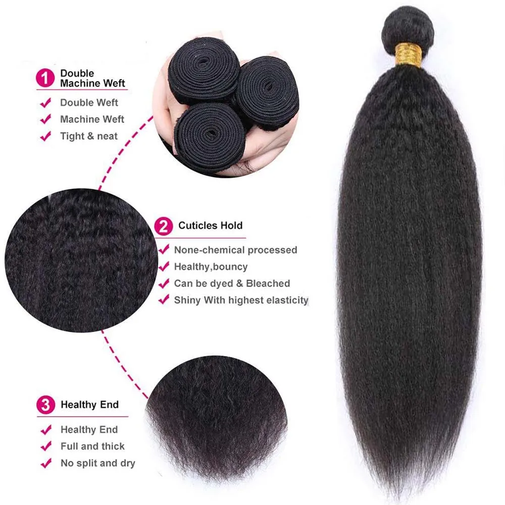 12A Yaki rambut manusia lurus Kinky 3 bundel 100% belum diproses rambut manusia Virgin Brasil ekstensi tenun warna alami Taiill