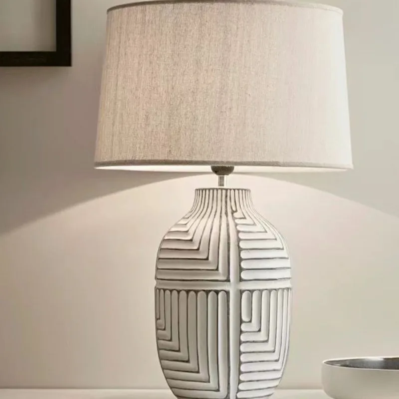 Japanese Wabi-Sabi Style Ceramic Jar Table Lamp Fabric Lampshade Living Room Bedroom Hotel Bedside Study Retro Decor Desk Lights