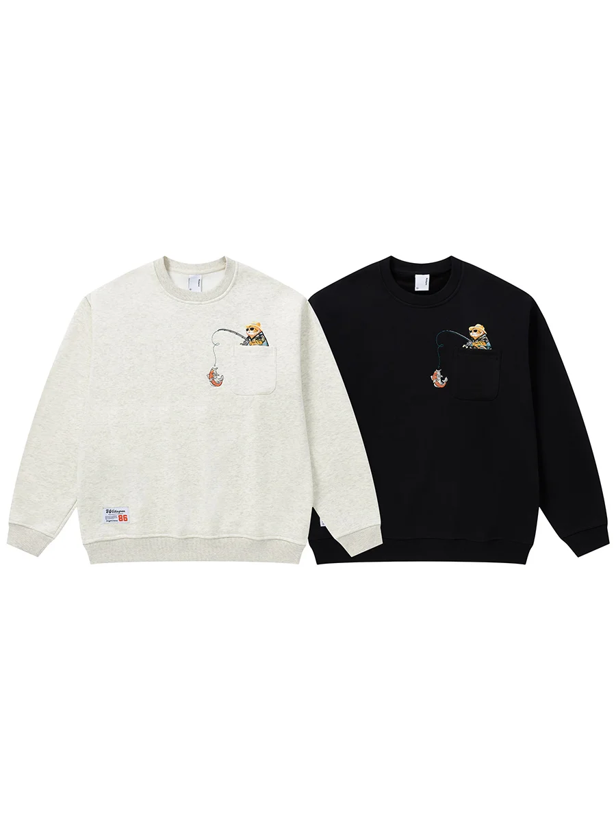 

Heavyweight Embroidered Fce Lined Hoodie Thiened Long Sve Casual Sweatirt ex Autumn Winter American Sle Loose...