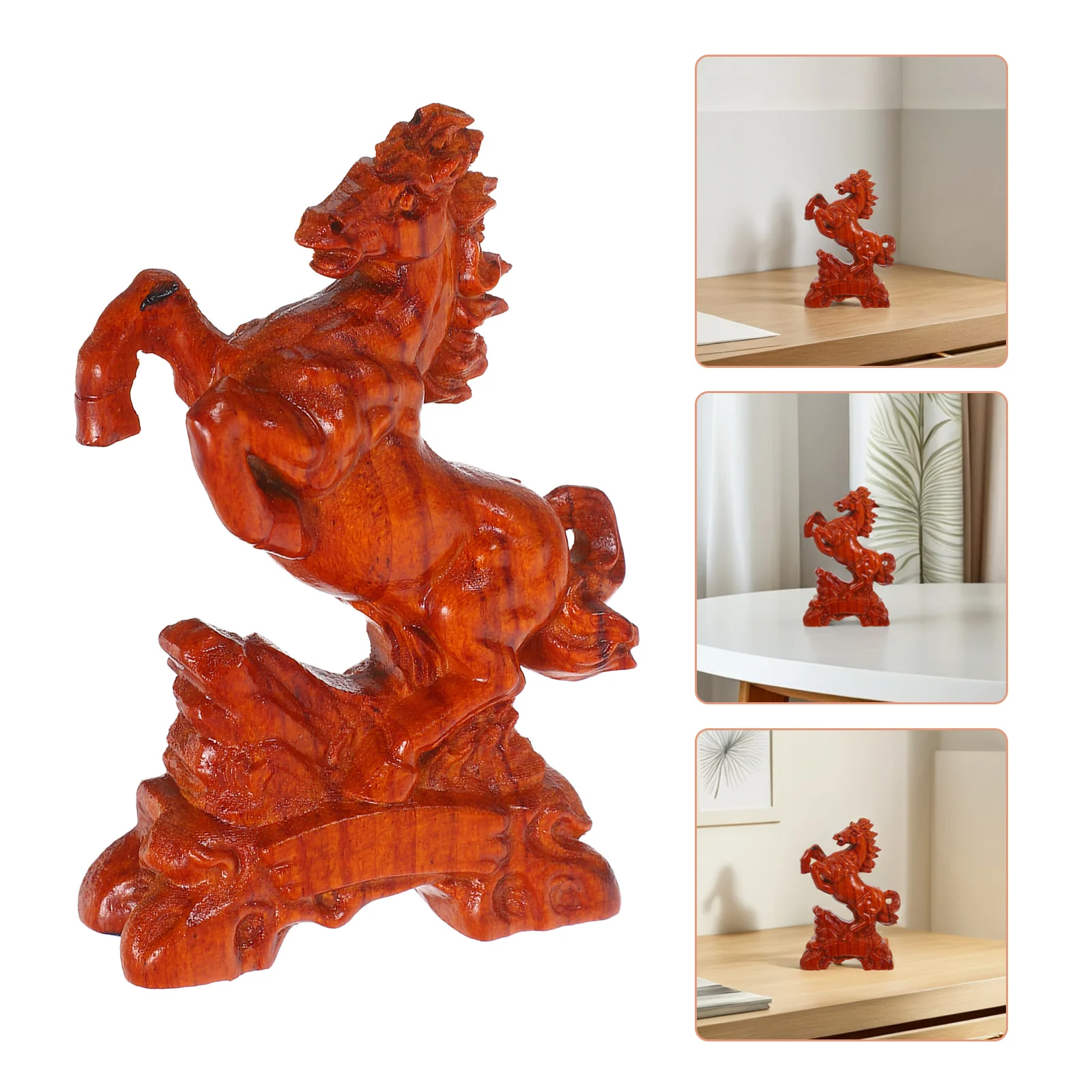 

Solid Wood Carved Horse Statue For Home Office Desk Decor Animal Sculpture Wooden Running Horse Ornament