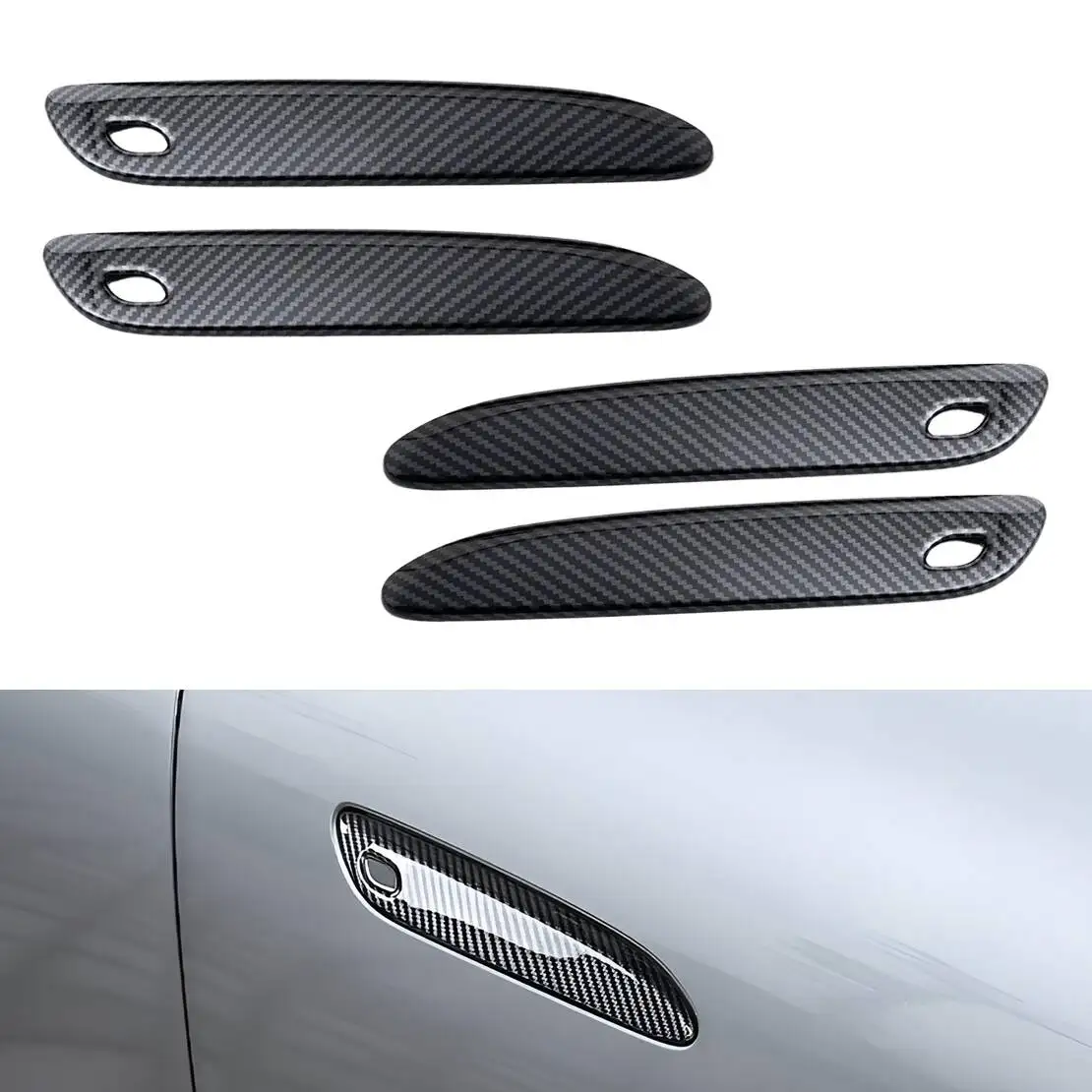 

Exterior Door Handle Cover Strip Trim fit for Mercedes Benz E S Class EQE EQS W214 V295 X294 Black Carbon Fiber Style Plastic