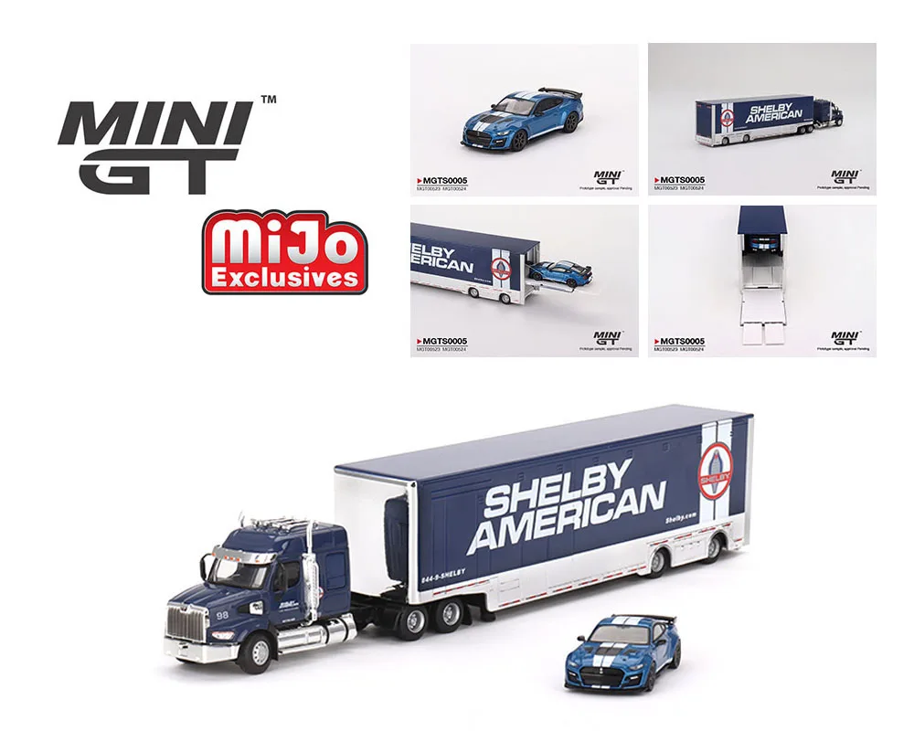 MINI GT 1:64 Ford Trailer with Container +Shelby GT500 SE Wide-body Diecast Model Car