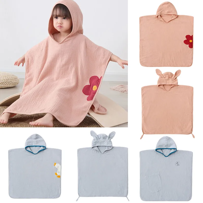 

Kids Baby Hooded Bathrobe Sleeveless Hooded Cape Bath Towel Super Soft Quick Dry 4 Layers Cotton Gauze Baby Bathrobe Cloak Towel