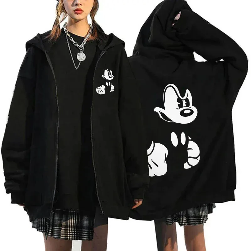 Moletom com zíper mickey mouse masculino e feminino, moletom extragrande preto, moda anime dos desenhos animados, roupas de casal, casaco, jaquetas,