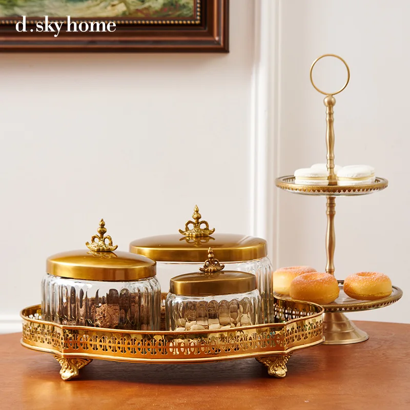 plateau-en-laiton-pot-de-rangement-en-verre-decoration-de-la-maison-ornement-support-d'assiette-de-fruits-de-style-cour-francaise
