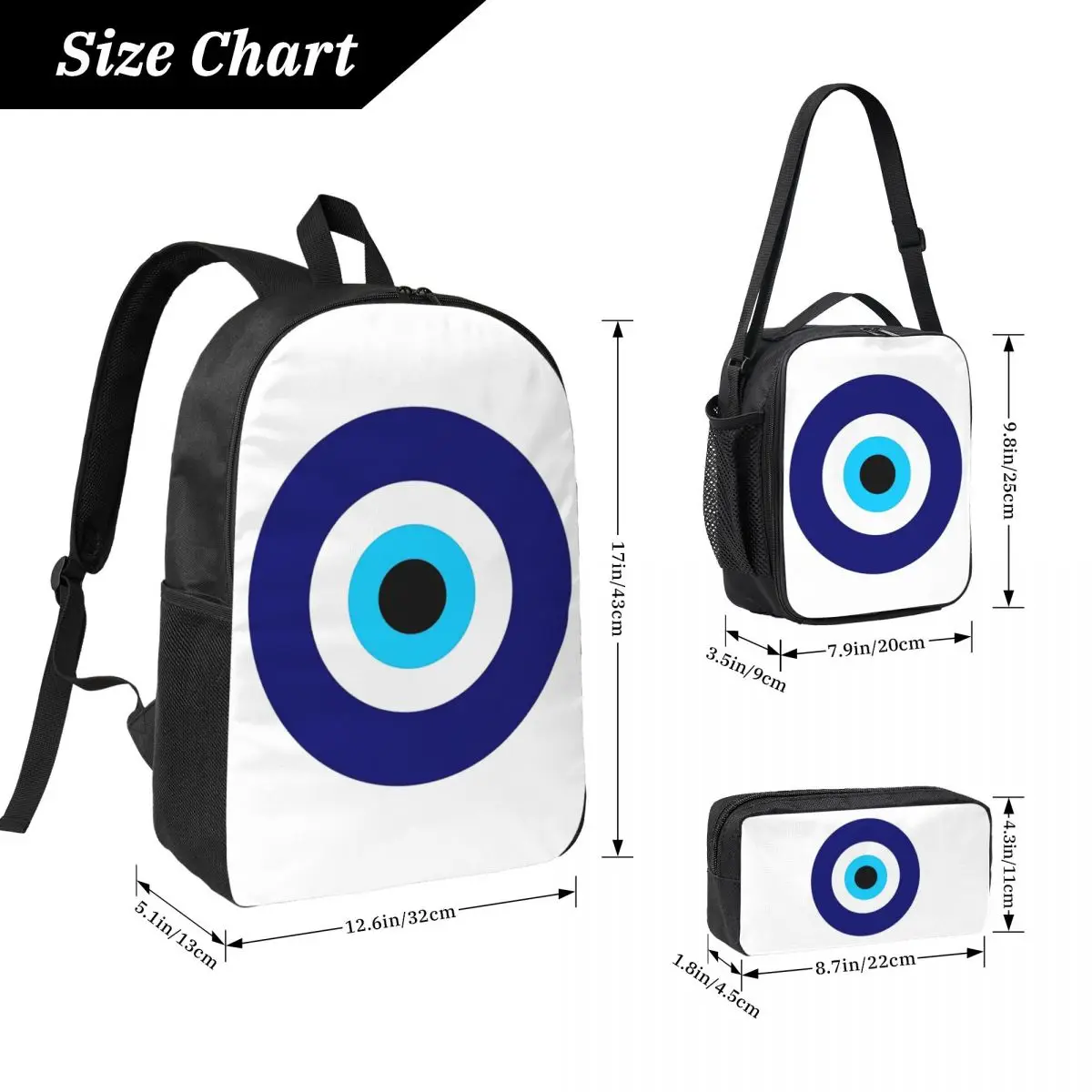 Magic Eye Five Set Evil Ey Backpack Boys Girls BookBag School Bag Computer Shoulder Bags 3ps Insulated Lunch Bag Pencil Case