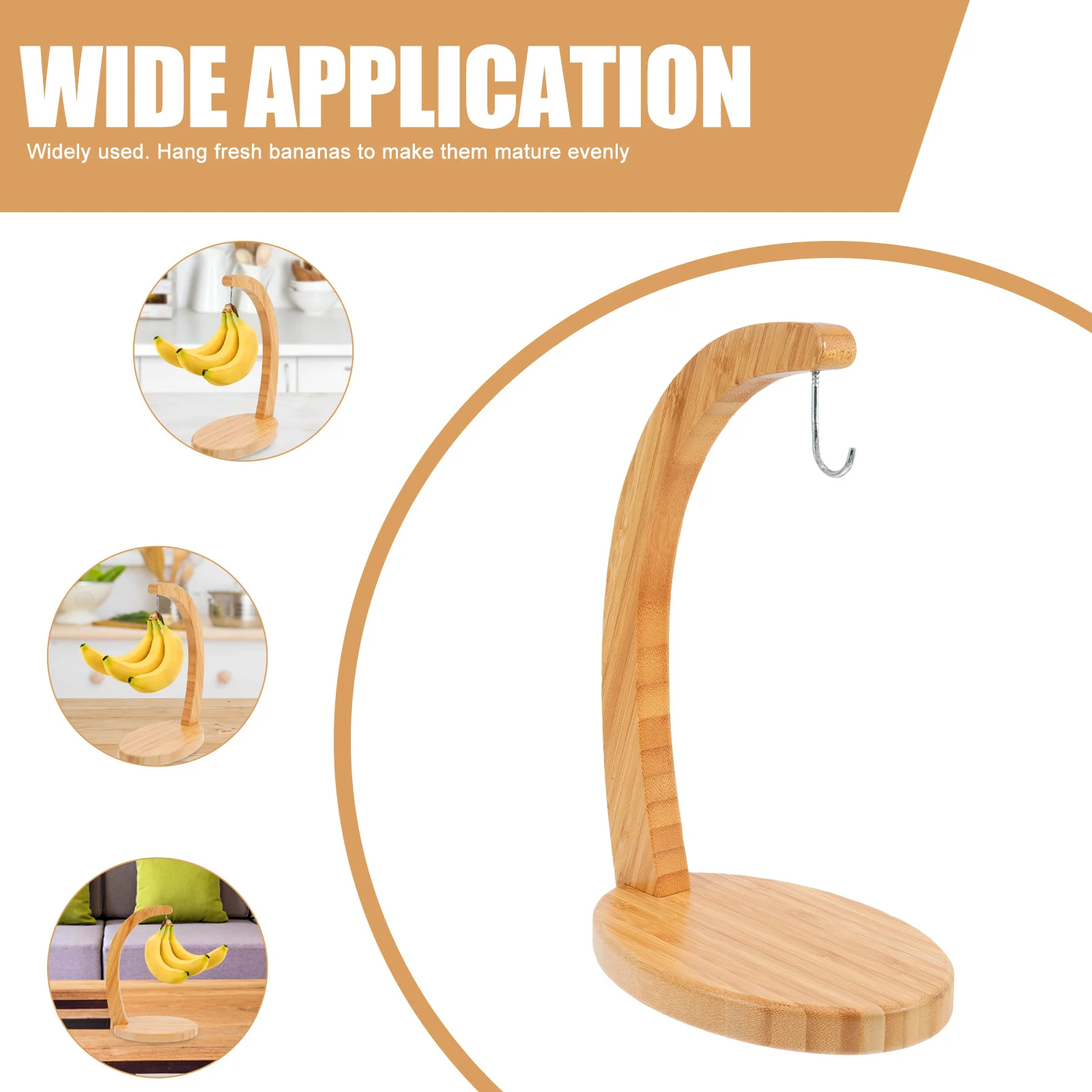 

Bamboo Fruit Hanger Banana Holder Stand Easy Clean Banana Rack Kitchen Desktop Fruit Display Grape Hanger