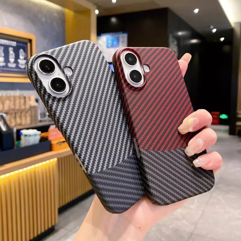 

New Luxury Ultra Thin Hard PC Carbon Fiber Pattern MagSafe Shockproof Matte Case for Apple 16 15 14 13 12 Pro Promax Plus Series
