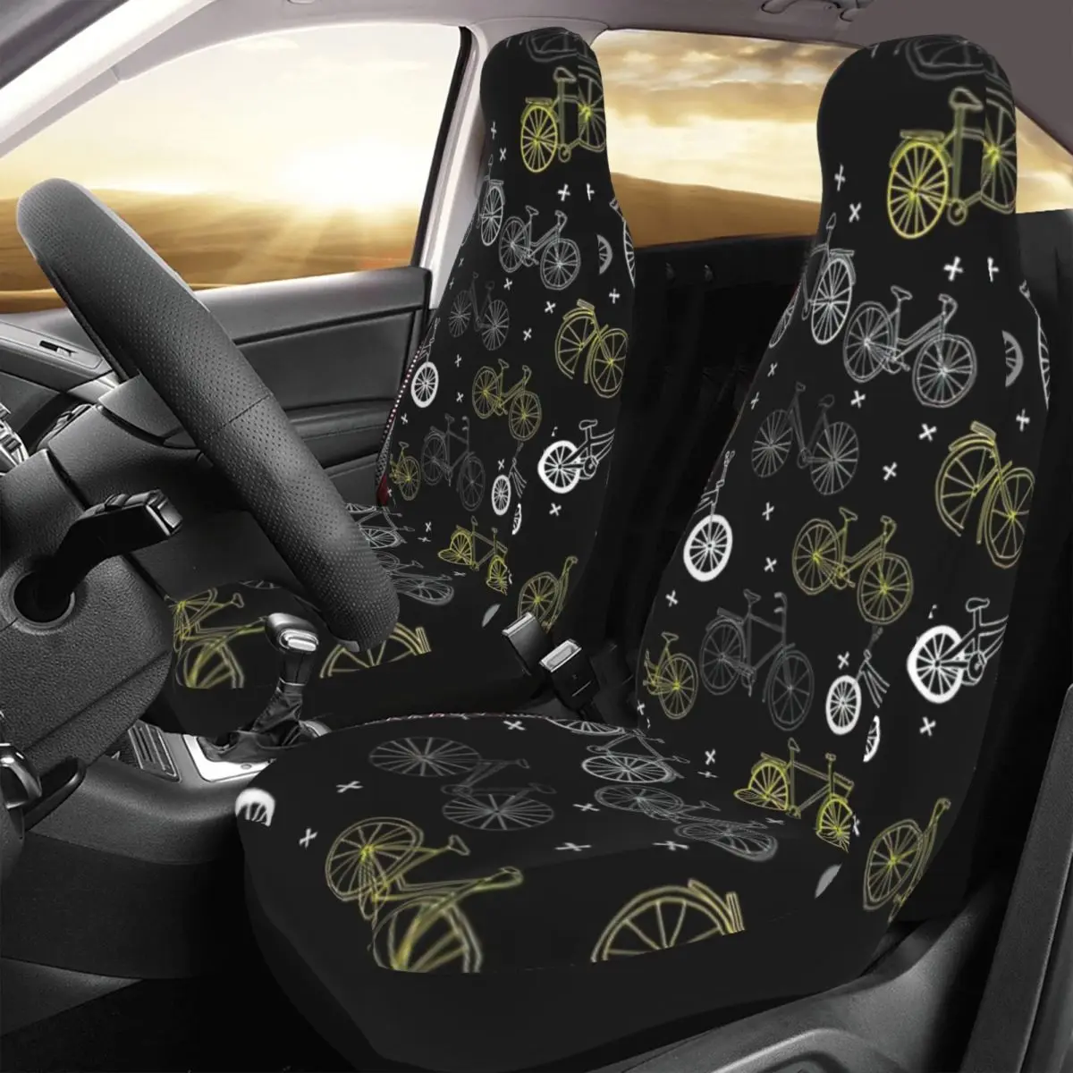 

Bicycles Black And Grey By Andrea Lauren Car Seat Cover Custom Printing Universal Front Protector Accessories Cushion Set