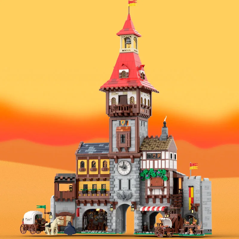12725PCS Collection Grade Complete Medieval Town Square Moc Architectural Model Building Blocks for Toy Gift Historical Display