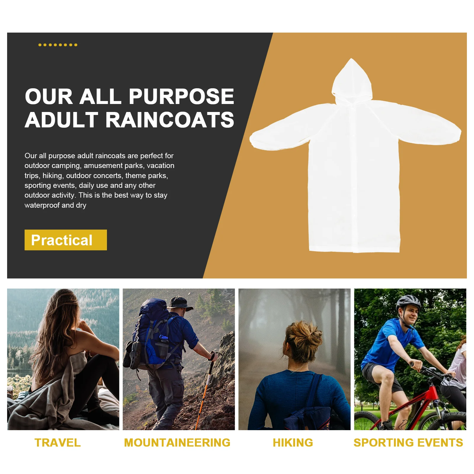 

3 Pcs Adult Raincoat Jackets Outdoor Raincoats with Hat Reusable Poncho Lightweight Hiking Eva Miss