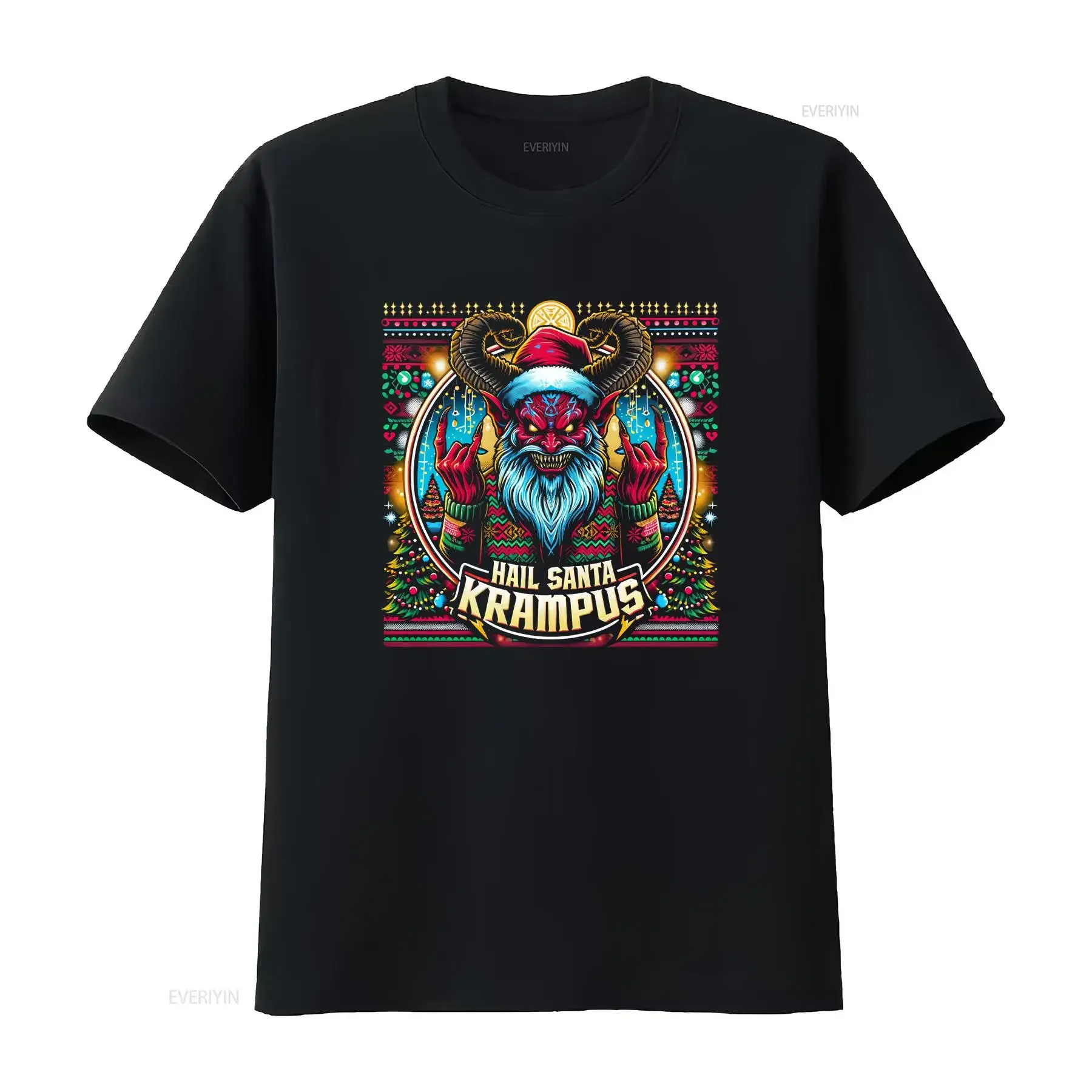 Hail Santa Krampus T Shirt Ugly Christmas Merry Heavy Metal Horror Gothic vintage Washed Slightly designer clothes Casual