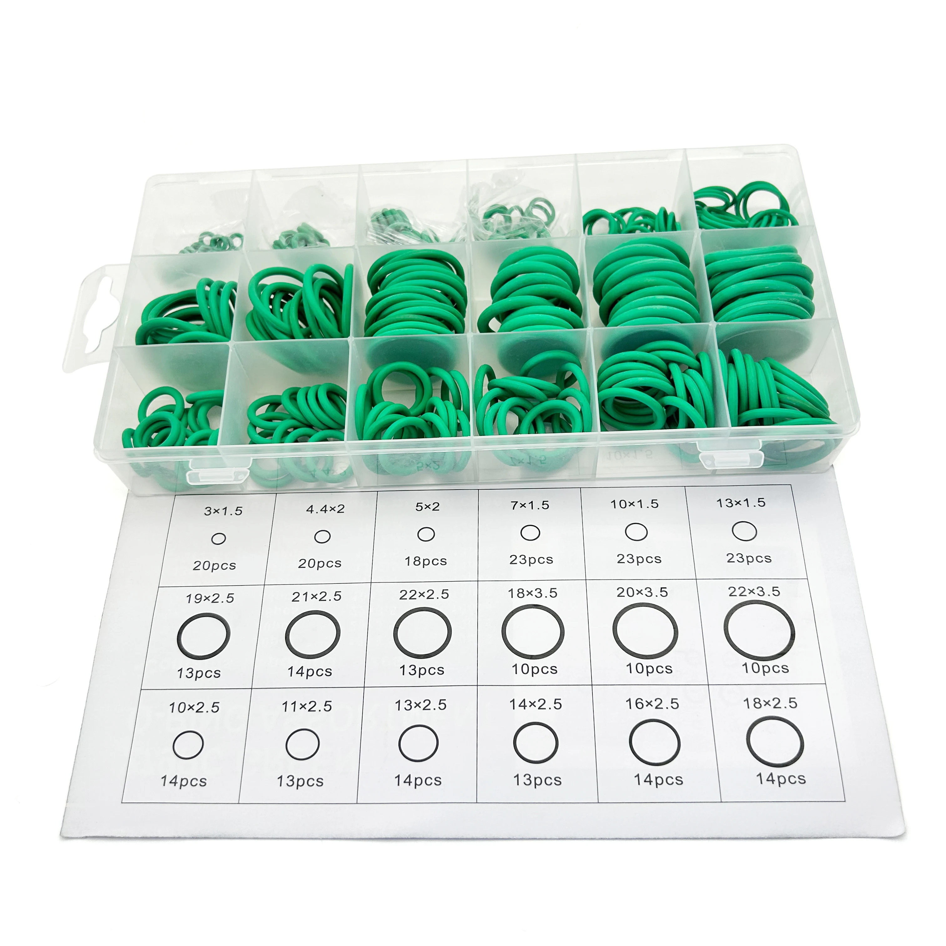 279Pcs Green NBR Nitrile Rubber O-Ring Kit CS 1.5/2/2.5/3.5mm OD 3mm-22mm Oil-Resistant Sealing Rings for Industrial Machinery