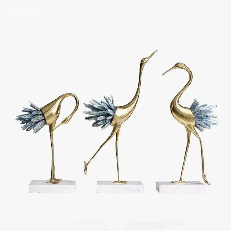 

New Chinese crane copper marble ornament model room white crystal