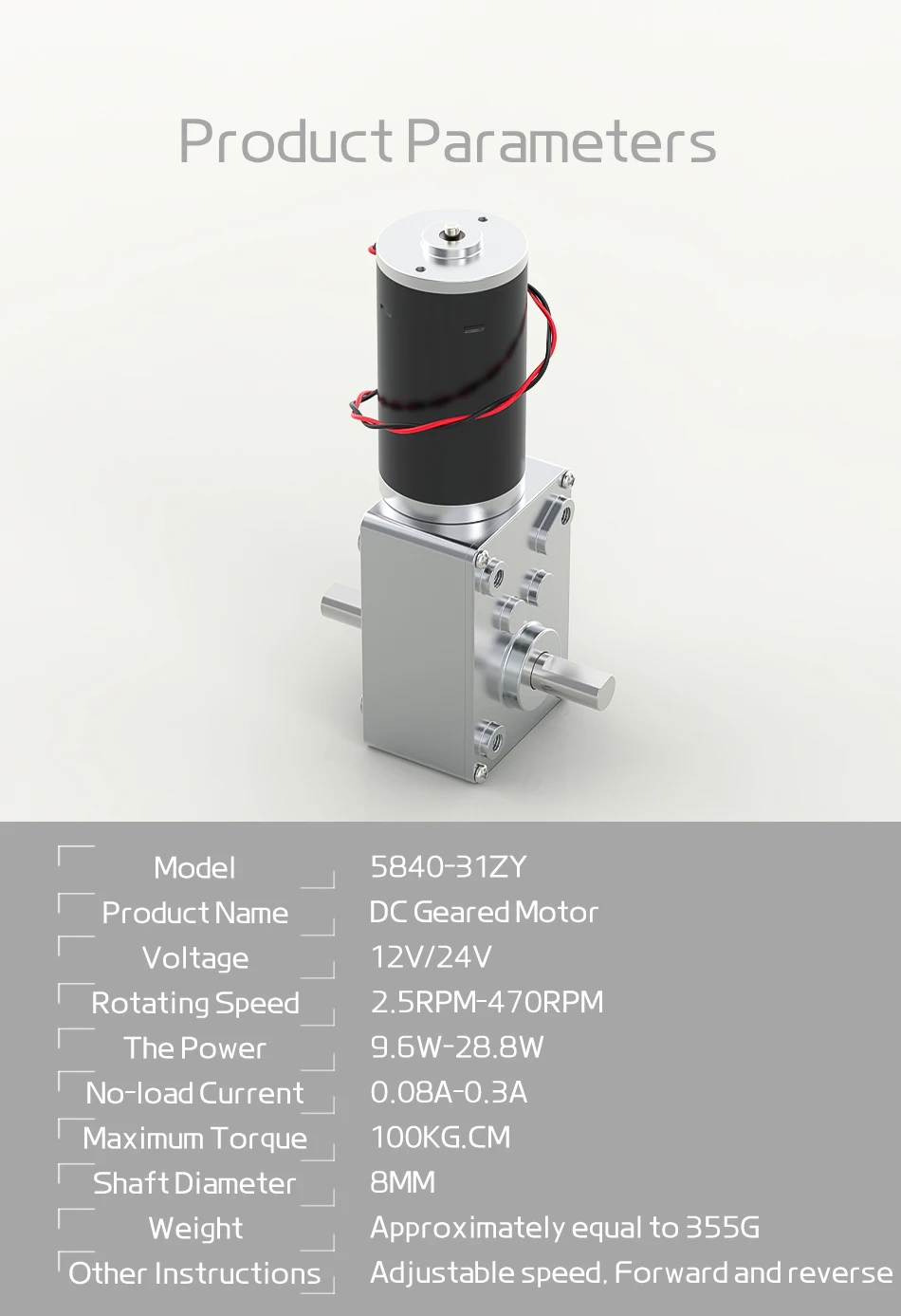 Bringsmart 5840-31zy DC 12V Getriebemotor mit Doppel-Kurzwelle, Umkehrgetriebe, Vollmetallgetriebe, 12-470 U/min Drehzahlmotor 24V Br – Detail 16