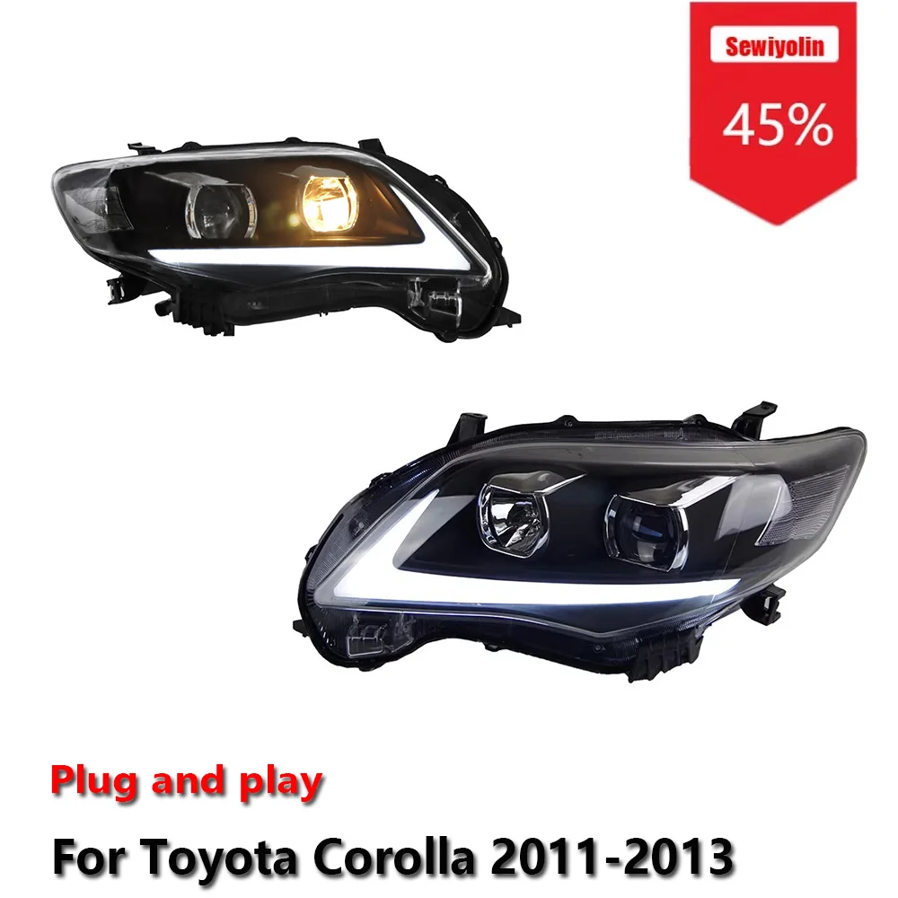 

Sewiyolin автомобильные светодиодные фары в сборе для Toyota Corolla 2011-2013, противотуманные фары DRL, тормозной сигнал поворота, авто Plug and Play