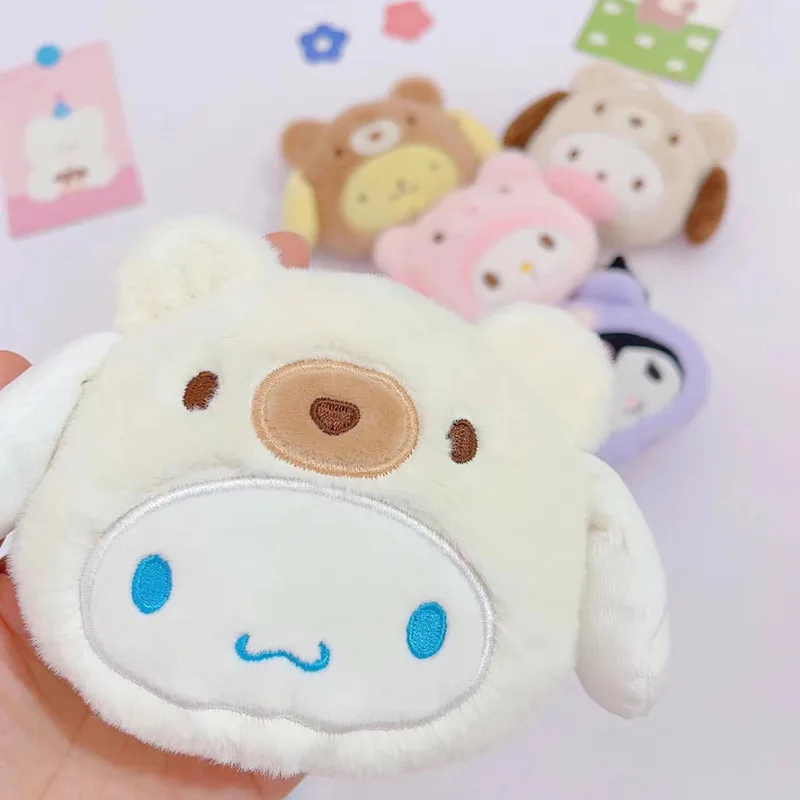 Sanrio Kawaii My Melody Kuromi Cinnamoroll Kt Cat Plush Plushies Coin Purse Earphone Organizer Bag Pendant Key Ring Girls Gifts