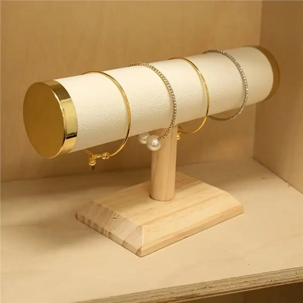 

Luxury T-bar Bracelet Display Stand Wooden Gold Color Jewelry Rack Holder Velvet Hairband Watch Jewelry Storage Stand Home Decor