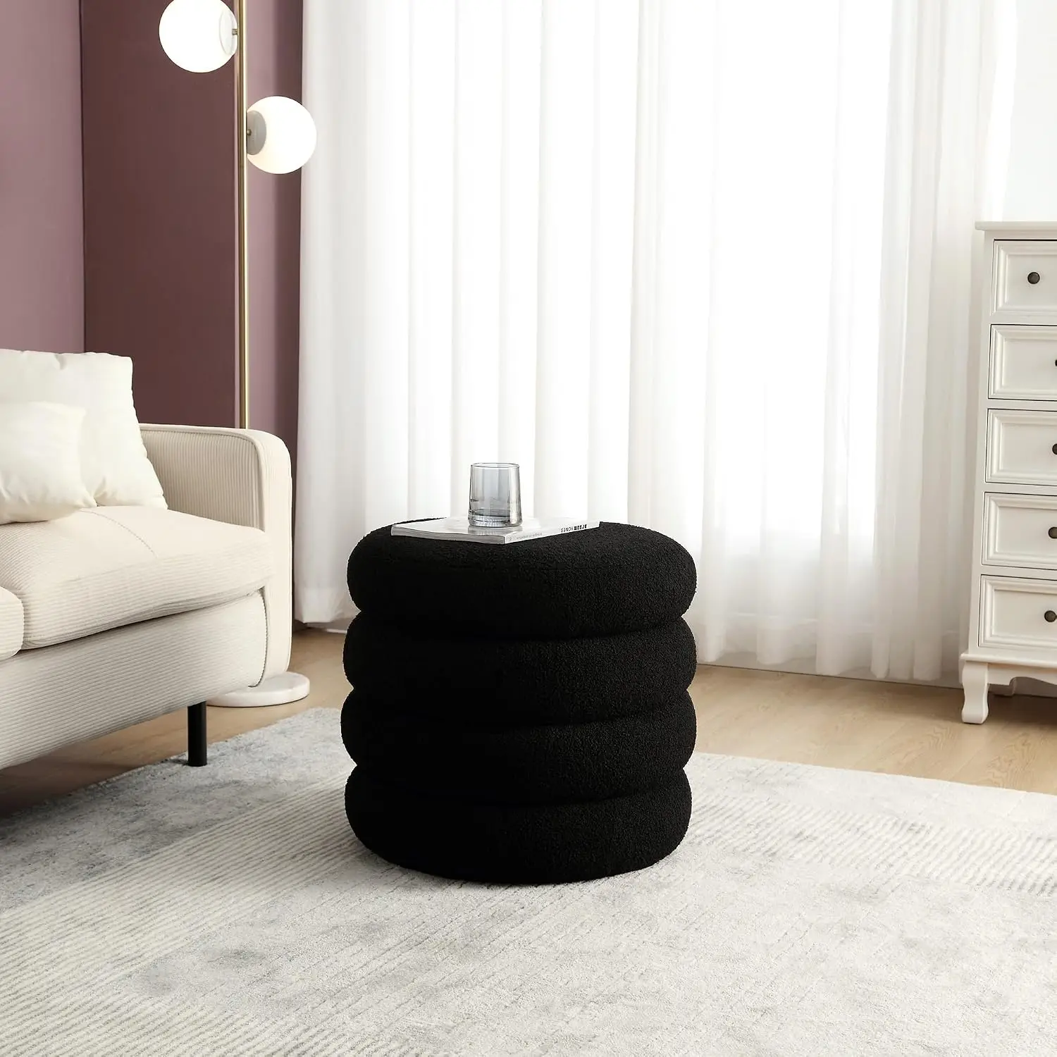 Sherpa Storage Ottoman & Foot Rest Stool, Tufted Vanity Pouf with Removable Lid for Living Room Bedroom Dorm, Customized