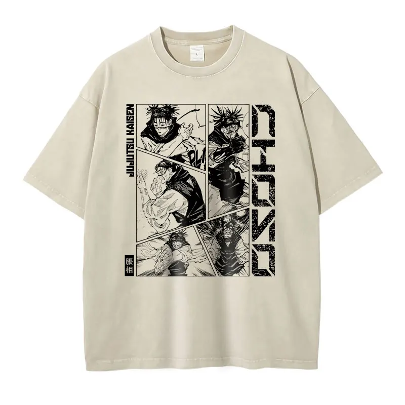 Anime J-Jujutsu K-Kaisen magliette Vintage Washed CHOSO T-shirt oversize Streetwear Fushiguro Toji Gojo top manica corta Tees