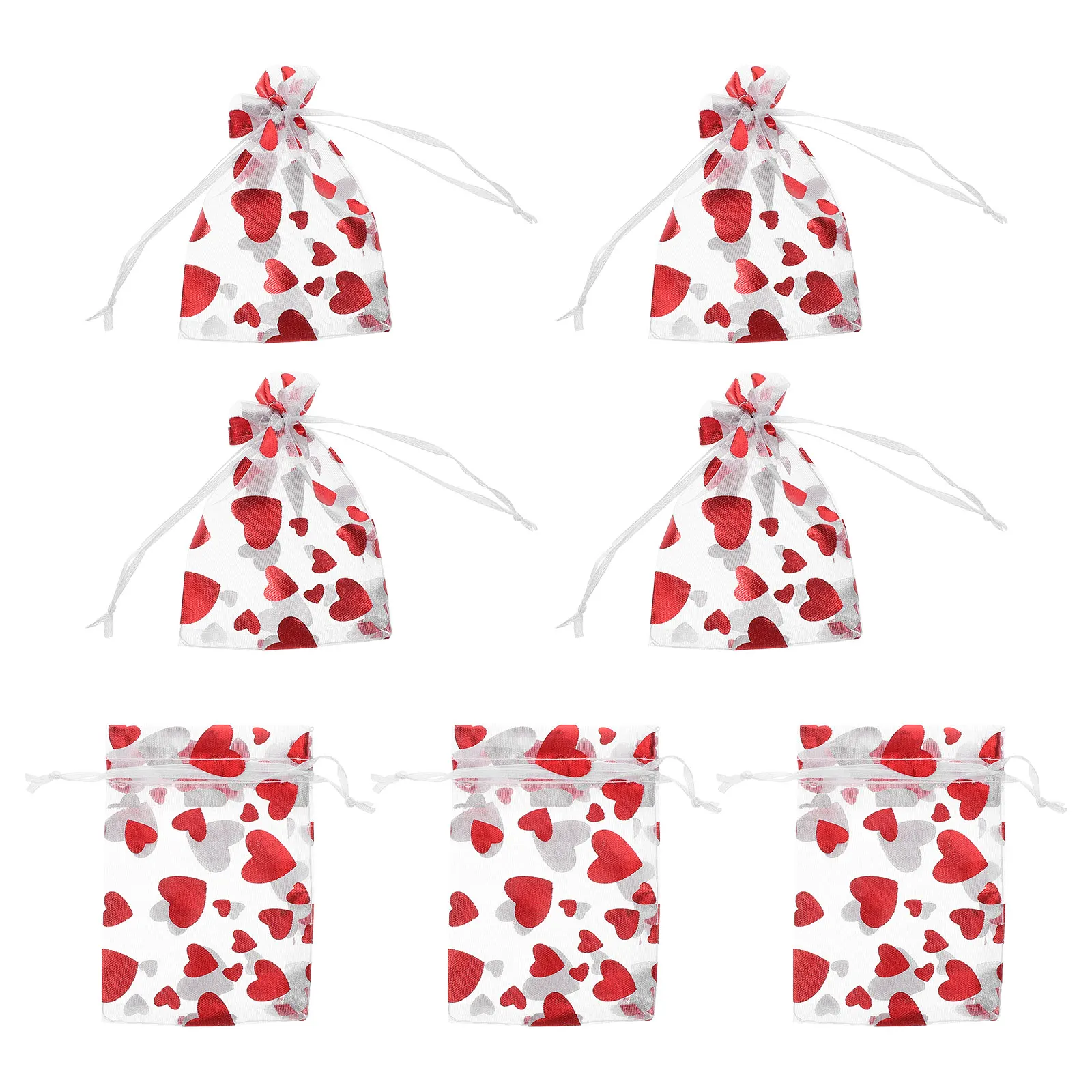 

50pcs Mesh Drawstring Bags Red Heart Design Valentine Gift Sachets Jewelry Storage Party Favor Pouches Packaging