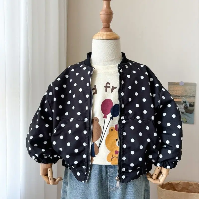 New Style Girls' Thin Jacket Polka Dot Korean Version Bubble Sleeves, Fashionable and Trendy Spring and Autumn Jacket