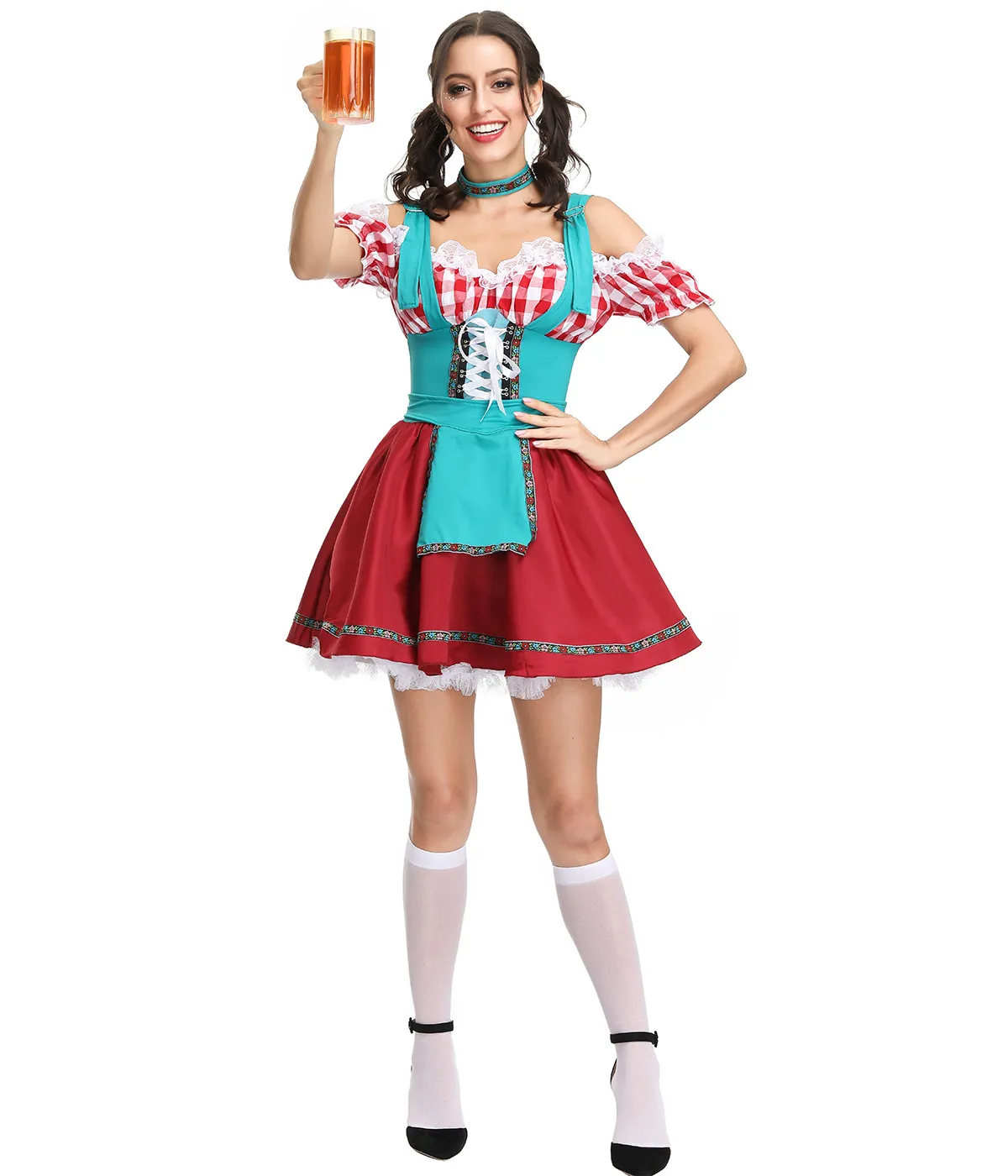 Dirndl Dress for Women Traditional German Bavarian Beer Girl Oktoberfest Costume Maid Cosplay Waitress Halloween Fancy Dress