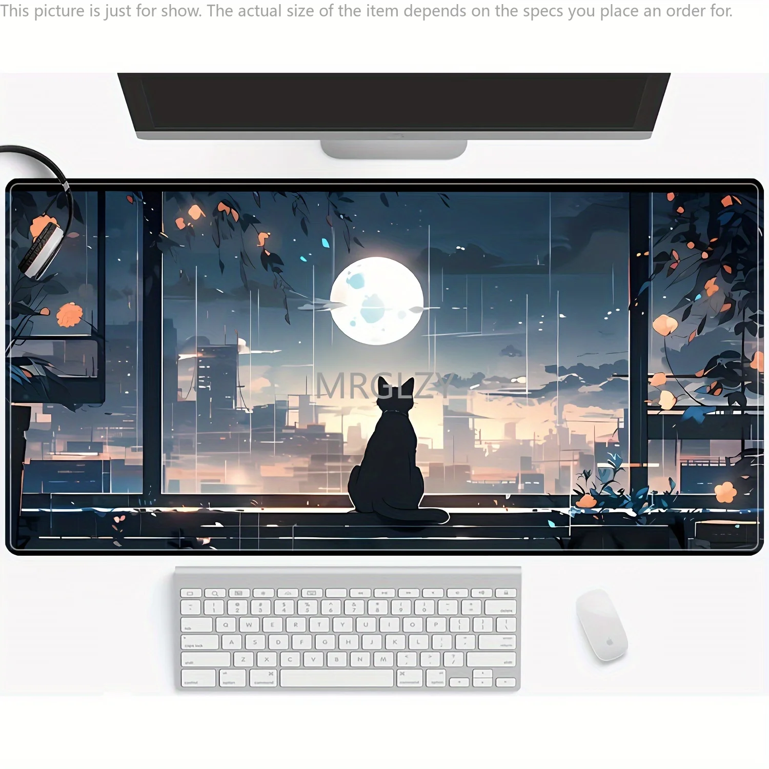 

Black Cat Moonlight Mouse Pad Large Rubber Base Anti-slip PC Desk Accessories Mousepad for Office & Gamer Keyboard Mat Decor Rug