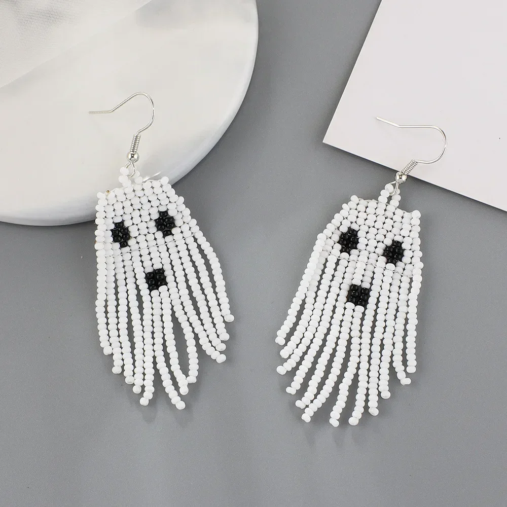 Tassel Earrings  Hand knitting  Beaded  Halloween  originality  human skeleton  ghost  Bohemia  alloy  ma'am  Rice Bead Earrings