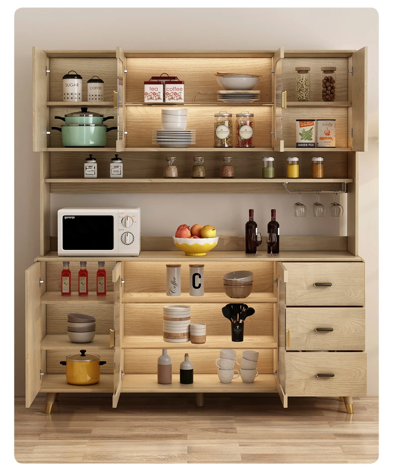 Solid wood sideboard cabinet, storage  modern and minimalist Nordic wine , wall facing tea and water