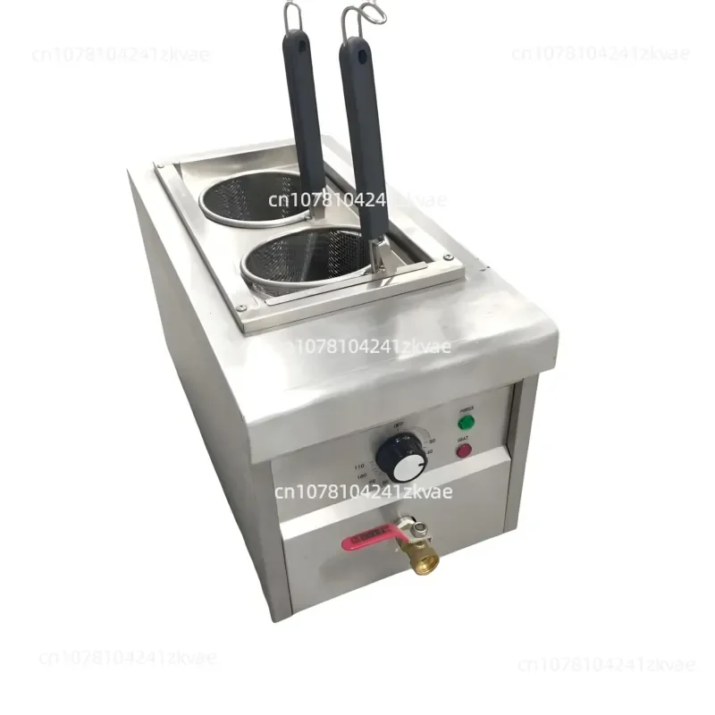 220V Commercial Electric Noodle Cooking Machine 2 Baskets Stainless Steel Noodle Cooking Pot with Row Faucet Countertop