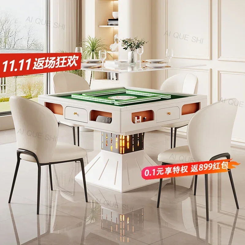 Fully automatic rock slab with fire mahjong table dining table dual-purpose light luxury modern simplicity