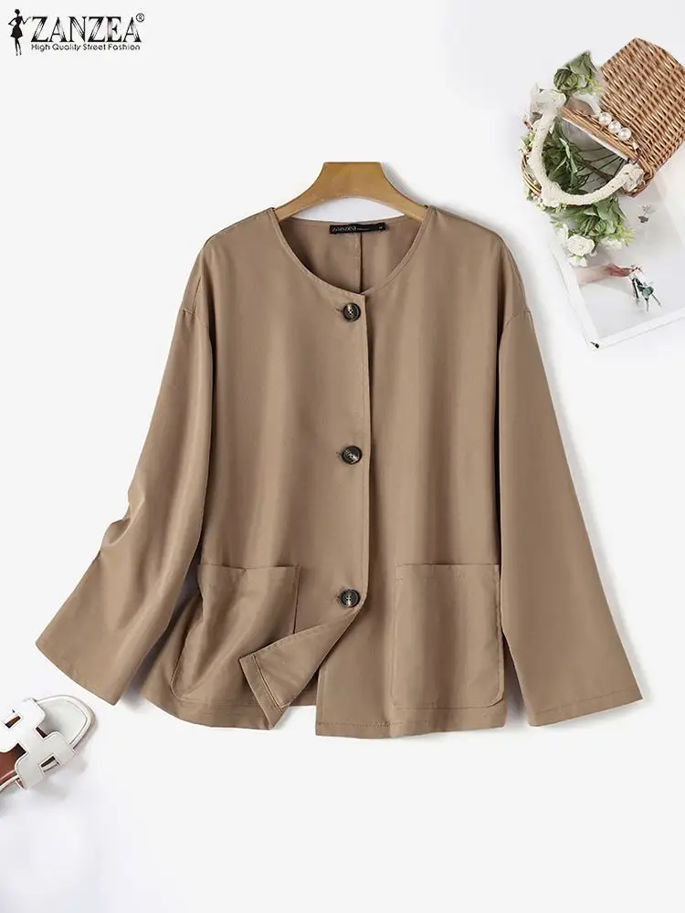 ZANZEA Fashion OL Work Blazer Long Sleeve O-Neck Solid Coats Woman Casual Buttons Jackets Female Vintage Party Shirt Oversized