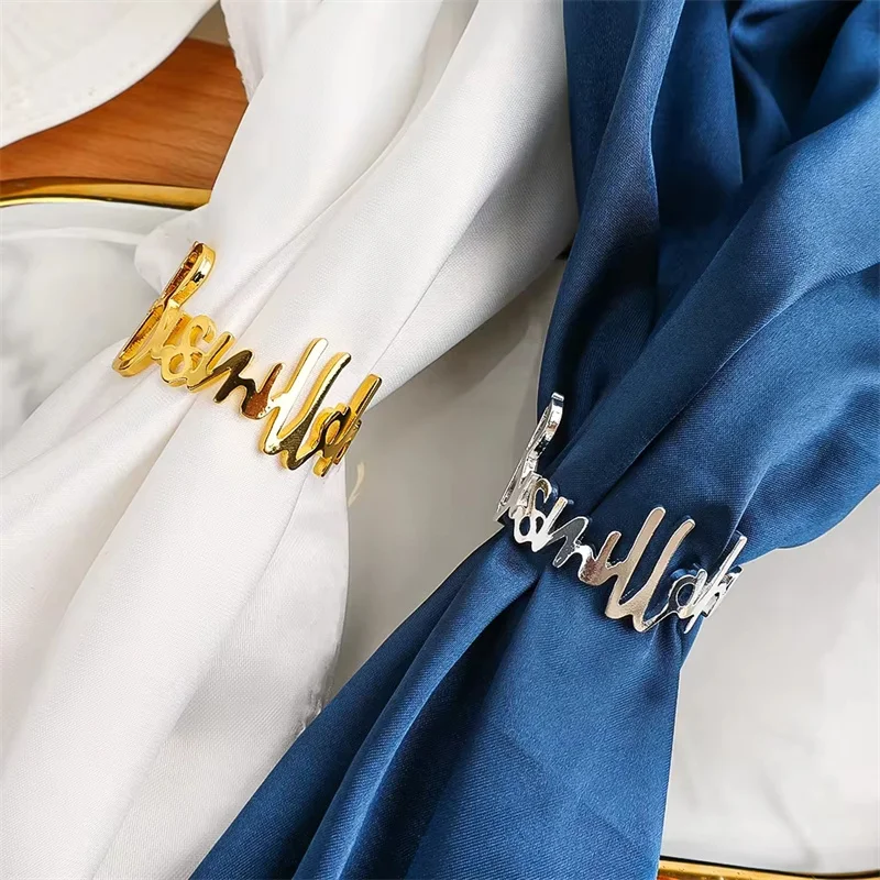 خاتم منديل ذهبي لحفلات الزفاف والفندق ، لوازم الطاولات ، أدوات المائدة الدائرية ، خاتم رسالة فضي وذهبي ، ديكور الحفلات ، هدايا لتجمع العائلة #2